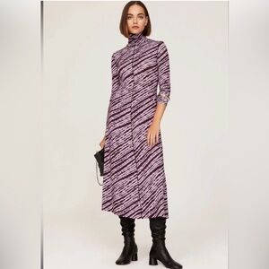 Proenza Schouler White Label Purple Printed Jersey Turtleneck Midi Dress sz XS